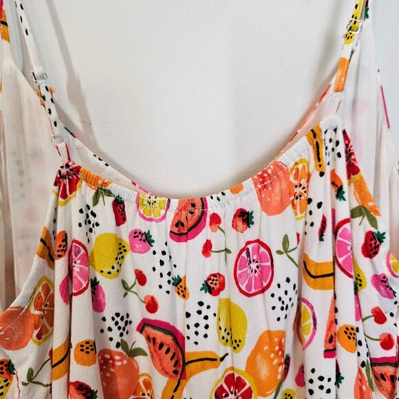 Loft Fruit Salad Pink Yellow Shorts Romper Pockets‎ Cherries Lemons Size Small - Picture 7 of 10
